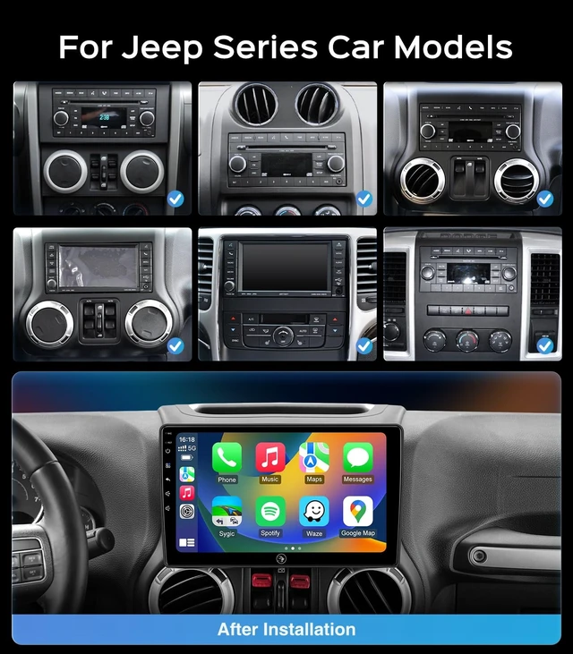 Alt view image 2 of 5 - 10.2" Android 4GB+4GB Car Radio Stereo for Jeep Wrangler JK 2007-2018