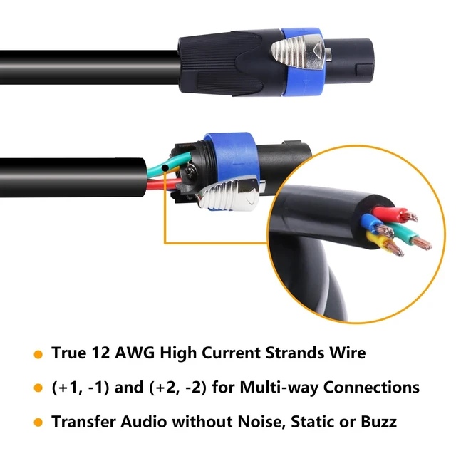 Alt view image 5 of 5 - HBU 12 Feet Pack of 1 Speakon Cable - 4 Conductor Speak-on to Speak-on Cables - 12 AWG Pro NL4FC Studio, Stage NL4FC Audio Patch Wire with Twist Lock (12 Ft, 4 Pole)