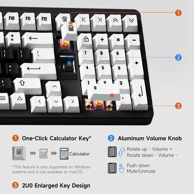 Alt view image 4 of 5 - MCHOSE UT98 Silent Mechanical Keyboard, Compact Wireless Gaming Keyboard with Knob, Tri-Mode Connection, Hot Swappable Custom Creamy Keyboard, Gasket Structure, Pre-lubed Linear Silent Peach V3