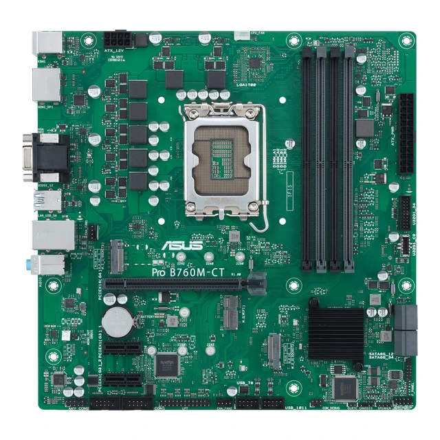 Alt view image 2 of 5 - ASUS Pro B760M-CT-CSM Intel LGA1700(13th&12th Gen)mATX commercial motherboard,DDR5,PCIe 4.0,2xM.2 PCIe 4.0 slots,front USB 3.2 Gen 1 Type-C,D-Sub,TPM IC onboard,Q-LED Core,Mono-out header,SMBUS