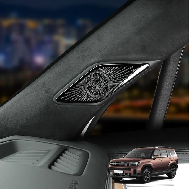 Main image of Amzcar Alloy Car Door Speaker Cover Tweeter Audio Speaker Cover Trim Compatible with Hyundai Santa FE 2024-2025 Accessories (Black)