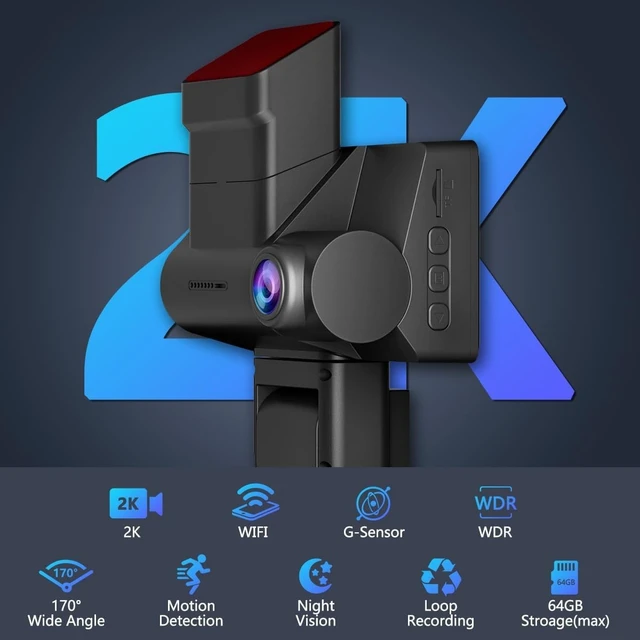 Alt view image 2 of 5 - Front and Rear Dash cam with Parking Monitoring, 2K + 1080P Camera with 32 GB SD Card, Motion Detection, Infrared Night Vision, Sensor