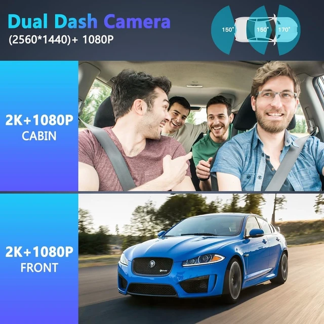 Alt view image 3 of 5 - Front and Rear Dash cam with Parking Monitoring, 2K + 1080P Camera with 32 GB SD Card, Motion Detection, Infrared Night Vision, Sensor