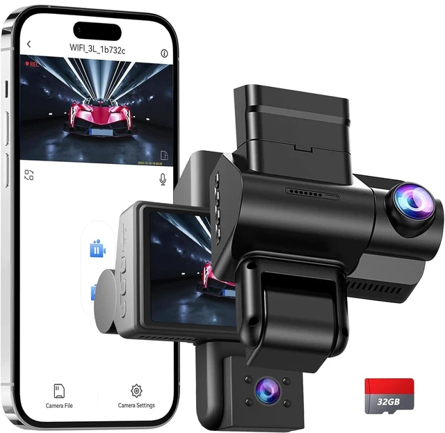 Main image of Front and Rear Dash cam with Parking Monitoring, 2K + 1080P Camera with 32 GB SD Card, Motion Detection, Infrared Night Vision, Sensor