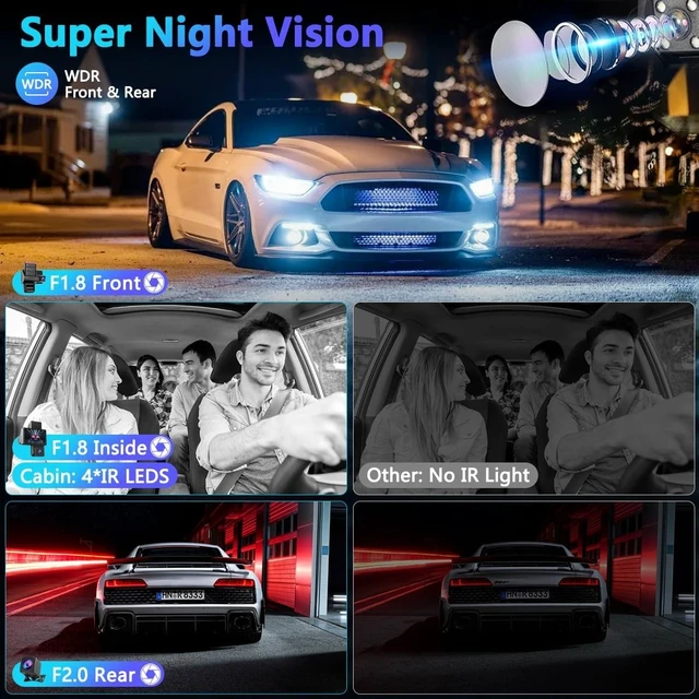 Alt view image 5 of 5 - Front and Rear Dash cam with Parking Monitoring, 2K + 1080P Camera with 32 GB SD Card, Motion Detection, Infrared Night Vision, Sensor