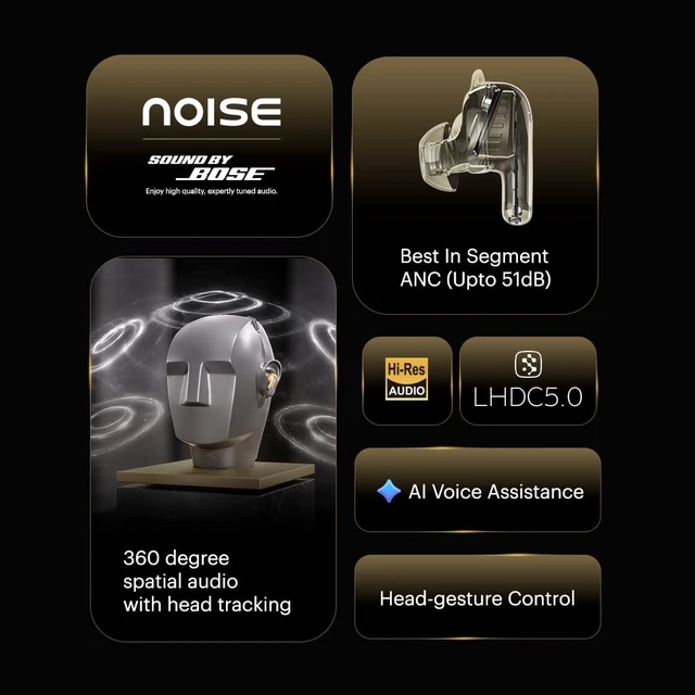 Alt view image 2 of 5 - Noise Master Buds 2 with SoundByBose (2026), 51dB Adaptive ANC, Hi-Res LHDC Audio,360 Spatial Audio with Head Tracking, 6-mic ENC, Dual Pairing, Fast Charge & BT v6.1 (Mercury)