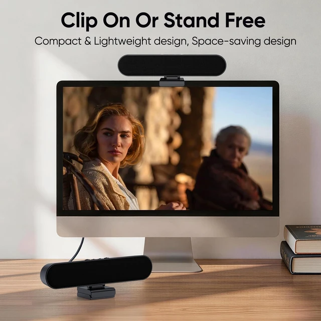 Alt view image 2 of 5 - Inwa Computer Speakers for Desktop PC Monitor, USB Wired Computer Sound Bar with Clip, Plug and Play Laptop Speaker for PC Mac Tablet, Loud Sound, USB A to USB C, Easily Clamps to Monitors