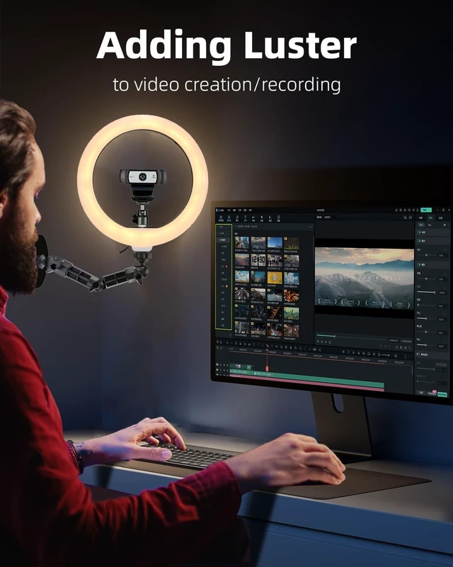 Alt view image 2 of 5 - Webcam Magnetic Mount with Ring Light, 10'' Selfie Light with Rotating Magnetic Wall Holder Compatible with Logitech C920x StreamCam C930e C922s C925e C615 MX-Brio Brio-4K Brio-500 webcams