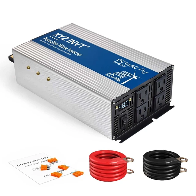 Alt view image 2 of 5 - XYZ INVT 1800W Pure Sine Wave Inverter DC 48V to AC 110V 120V, 3600W Peak Power Inverter with 4 AC Outlets and LED Display for Car, Truck, Solar, Home Off Grid Over 90% Efficiency