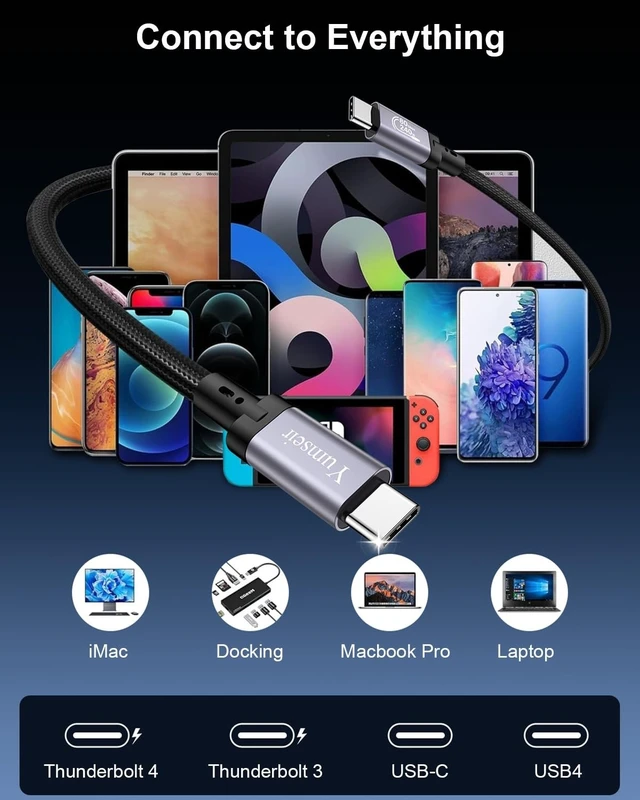 Alt view image 3 of 5 - Yumseir USB 4 for Thunderbolt 5 Cable 6.6FT, 80Gbps Bandwidth USB C Cable, 240W Charging, 16K/Dual 8K, Compatible with Thunderbolt 4/3, USB C Monitors, Hubs, Docks, MacBook, iPhone 17/16