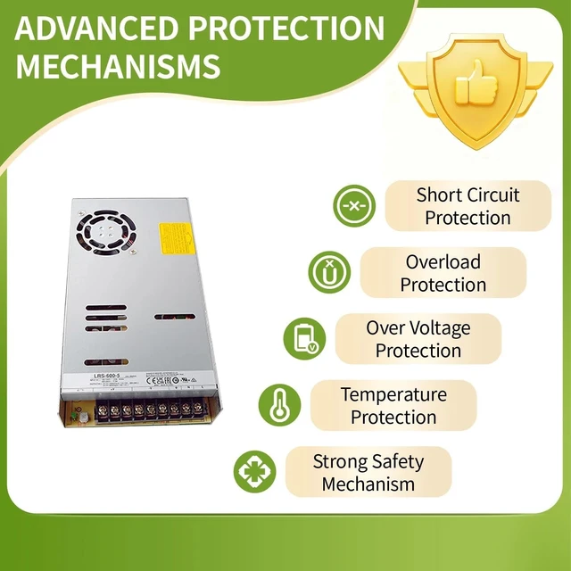 Alt view image 5 of 5 - LRS-600-5 600W 5V 100A Single Output Switching Power Supply, 90-302VAC/255-370VDC Input, 1U Low Profile, 5G Vibration Resistant, Industrial Automation, UL62368-1 Certified