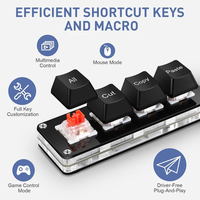 Alt view image 3 of 5 - Mini 4-Key Copy Paste Programmable Keyboard Hotswappable Mechanical Switch