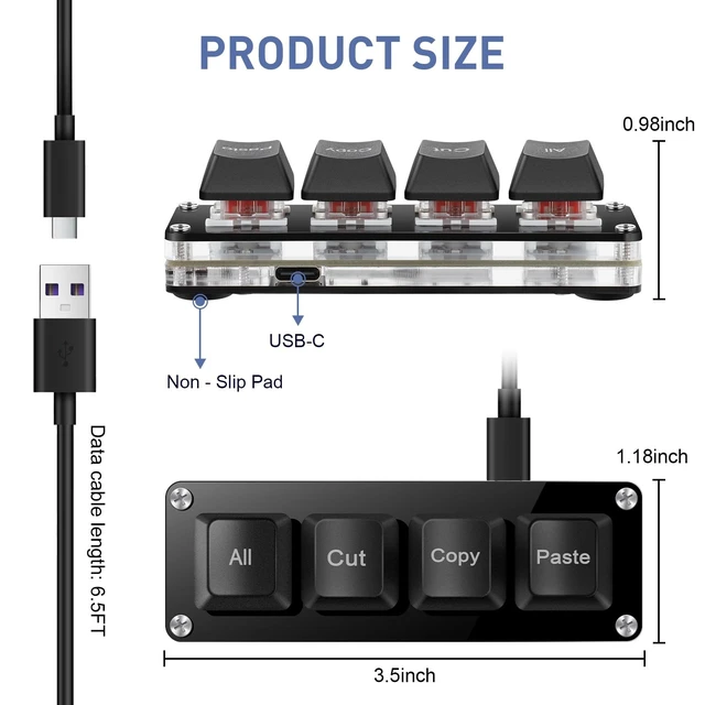 Alt view image 2 of 5 - Mini 4-Key Copy Paste Programmable Keyboard Hotswappable Mechanical Switch