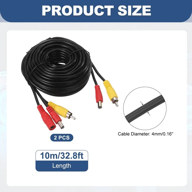 Alt view image 2 of 5 - MECCANIXITY 2pcs RCA DC HD Video AV Extension Cable 32.8FT/10M 2 in 1
