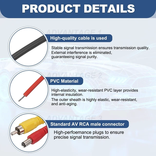 Alt view image 3 of 5 - MECCANIXITY 2pcs RCA DC HD Video AV Extension Cable 32.8FT/10M 2 in 1