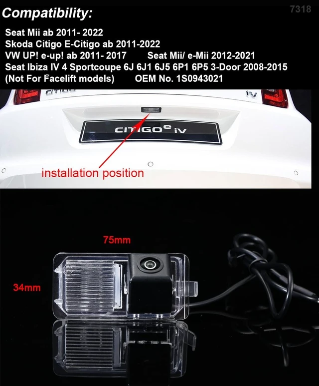 Alt view image 3 of 5 - 1280 * 720 Pixel Car Rear View Backup Camera Replacement for VW UP e-up Seat MII e-MII Ibiza IV 4 Sportcoupe 6J 6J1 6J5 6P1 6P5 Skoda Citigo E-Citigo Waterproof Night Vision