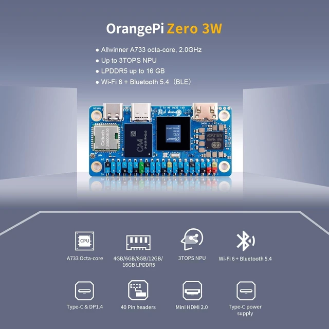 Alt view image 3 of 5 - OrangePi Zero3W 6GB LPDDR5 AllWinner A733 Octa-core Single Board Computer with 3 Tops NPU, WiFi 6.0/Bluetooth 5.4, Development Board Run Linux/Debian/Ubuntu/Android(6GB)