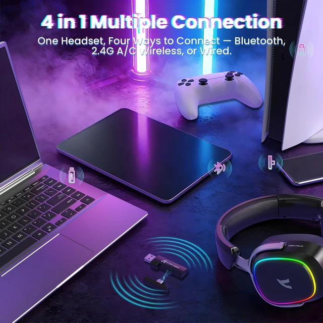 Alt view image 3 of 5 - ATTACK SHARK G800 Ultralight Wireless RGB Gaming Headset Programmable-Black