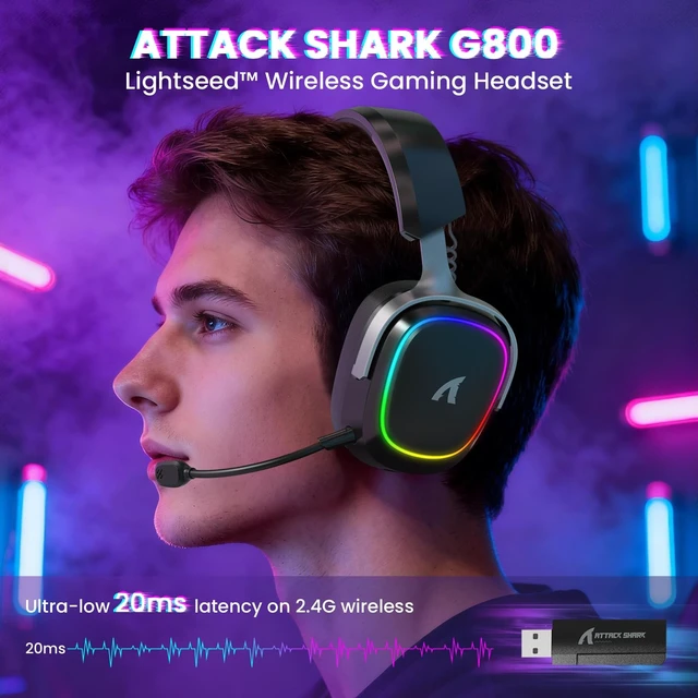 Alt view image 2 of 5 - ATTACK SHARK G800 Ultralight Wireless RGB Gaming Headset Programmable-Black
