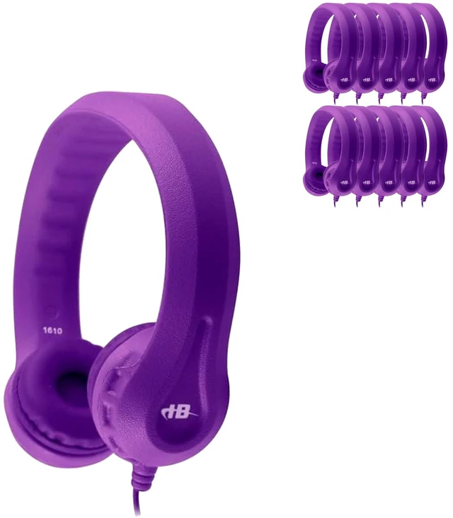 Main image of HamiltonBuhl FlexPhones Kids Foam Headphones 10Pack Durable EVA Foam, VolumeLimited 85 dB, ChewResistant DuraCord, Safe BPAFree Design for Classroom Use Purple