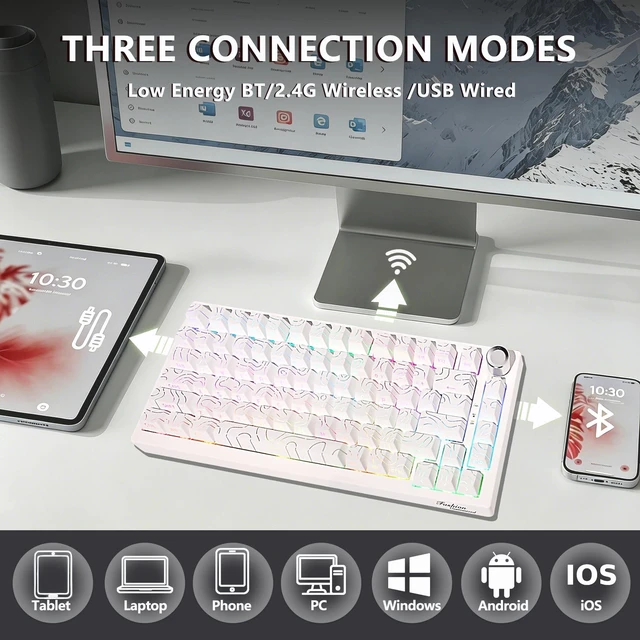 Alt view image 3 of 5 - Adventurers Wireless Mechanical Keyboard,2.4GHz/Type-C/BT5.0,8000mAh