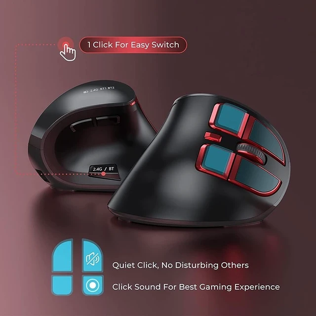 Alt view image 3 of 5 - JOMAA Vertical Ergonomic Wireless Mouse, 2.4G and Bluetooth 5.0/3.0 Dual Mode, Silent, 3 Adjustable DPI Levels, Rechargeable, for Laptop/PC/Mac/iPad/Android