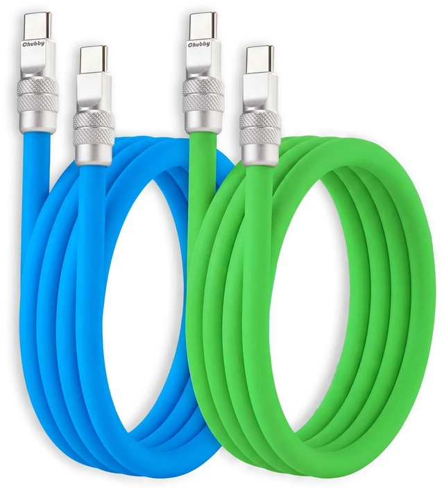 Main image of chubbycable 240W Silicone USB C to C Cable, 2 Pack, Blue+Green, 16.4FT