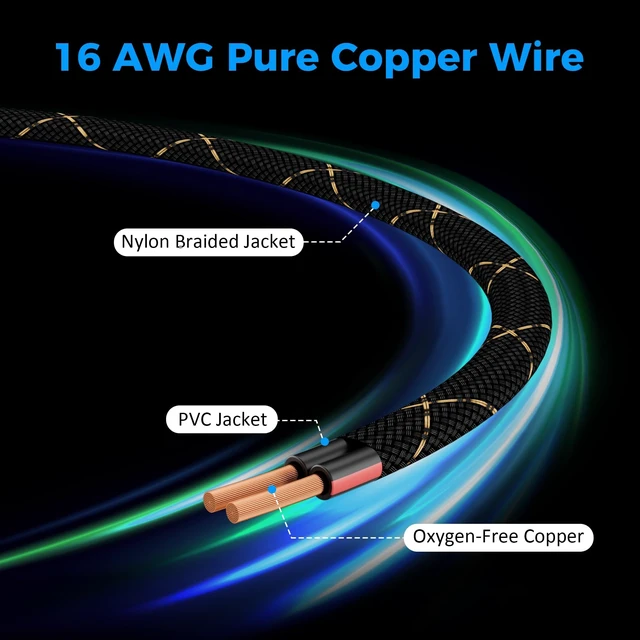Alt view image 2 of 5 - 16/2 Speaker Wire 100 Feet, 16AWG Gauge Speaker Cable, Direct Burial, Durable Nylon Braided, in Wall, 2 Conductors, OFC Oxygen-Free Copper, for Car Audio Stereos, Home Theater, Surround Sound, Radio