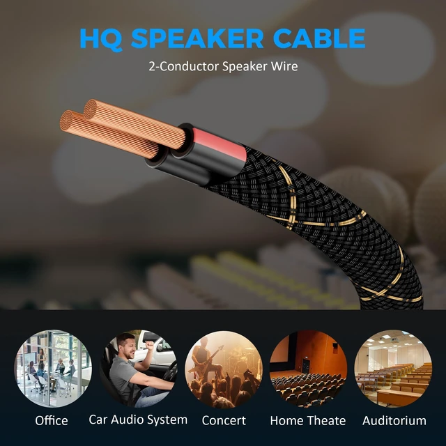 Alt view image 3 of 5 - 16/2 Speaker Wire 100 Feet, 16AWG Gauge Speaker Cable, Direct Burial, Durable Nylon Braided, in Wall, 2 Conductors, OFC Oxygen-Free Copper, for Car Audio Stereos, Home Theater, Surround Sound, Radio