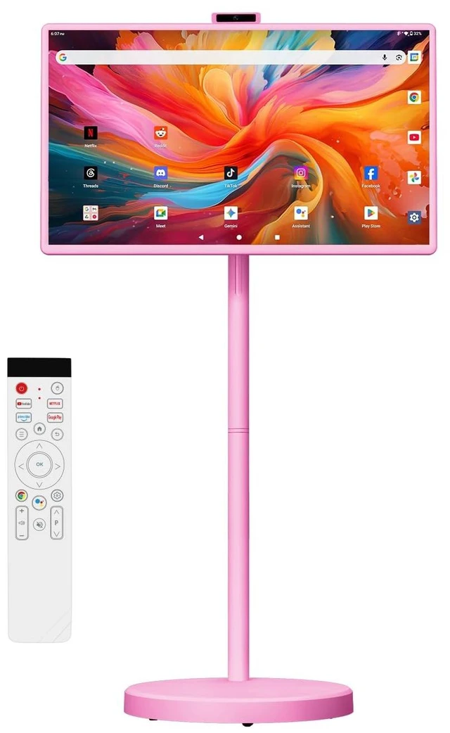 Main image of 32" Portable Smart TV with Android 15, 1080P Touch Screen Monitor on Wheels, EDLA-Certified, 8GB+128GB Storage, 5MP Camera, 10H Playing Time, Rotatable Display, Wireless Casting, Voice Remote C