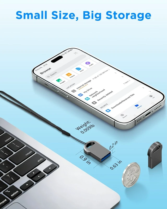 Alt view image 2 of 5 - 8GB USB 2.0 Mini Metal Flash Drive, EASTBULL 10-Pack with USB-C Adapters