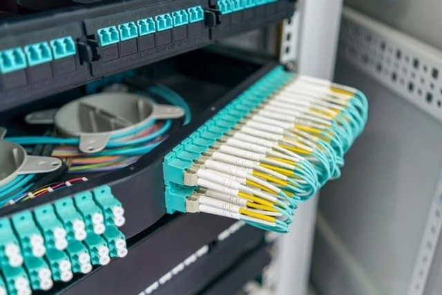 Alt view image 3 of 5 - SpeedyFiberTX 1-Pack 5 Meter Low Loss Non-Pinned MPO to 8xLC Fiber Breakout Harness Cable, OM3 Corning ClearCurve Fiber, Aqua Riser OFNR Cable Jacket ^^ MTP Compatible