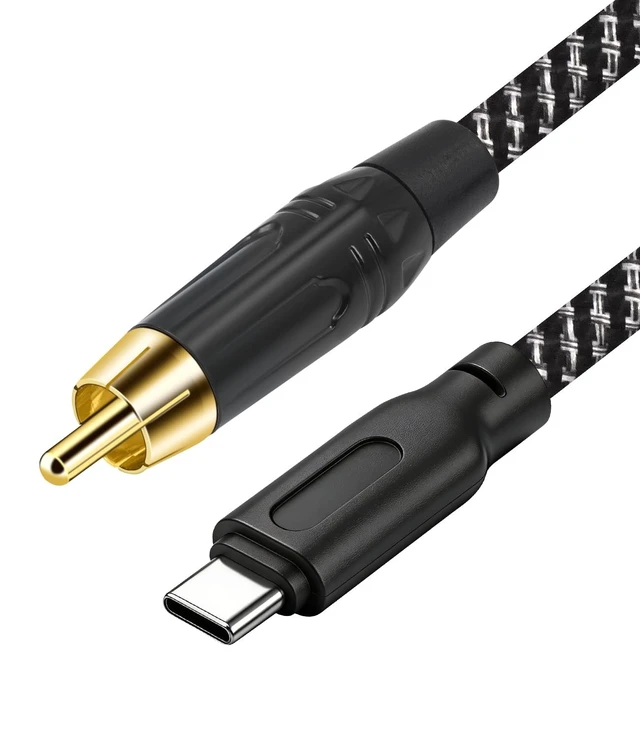 Alt view image 2 of 5 - Lrbners USB-C to Single RCA Audio Cable 6.6FT Braided Coaxial Digital-to-Analog Cable, Gold-Plated RCA Connector for Subwoofers & Floor-Standing Speakers