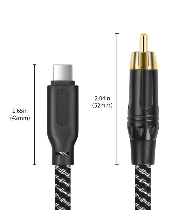 Alt view image 3 of 5 - Lrbners USB-C to Single RCA Audio Cable 6.6FT Braided Coaxial Digital-to-Analog Cable, Gold-Plated RCA Connector for Subwoofers & Floor-Standing Speakers