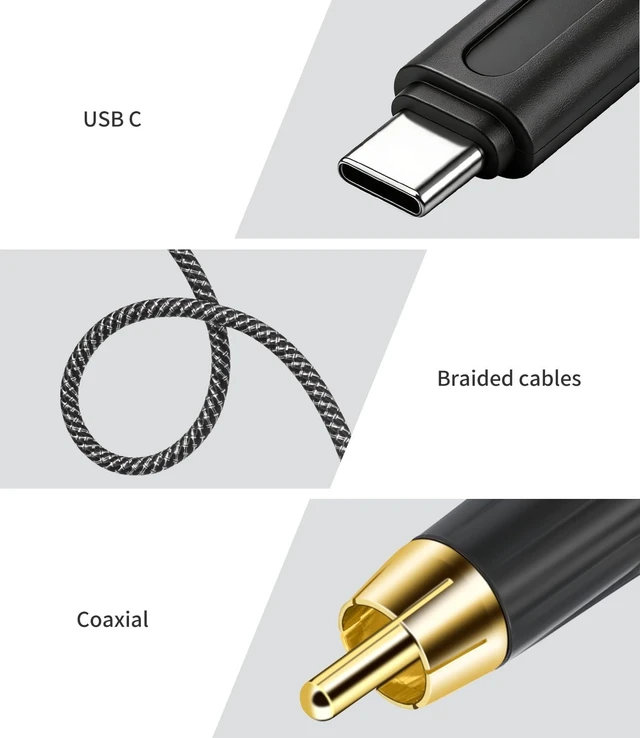 Alt view image 4 of 5 - Lrbners USB-C to Single RCA Audio Cable 6.6FT Braided Coaxial Digital-to-Analog Cable, Gold-Plated RCA Connector for Subwoofers & Floor-Standing Speakers