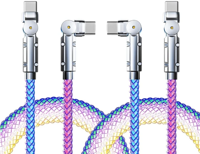 Main image of LED Light Up USB C Charging Cable 2Pack 6.6ft Rotating USB C to USB C Cable