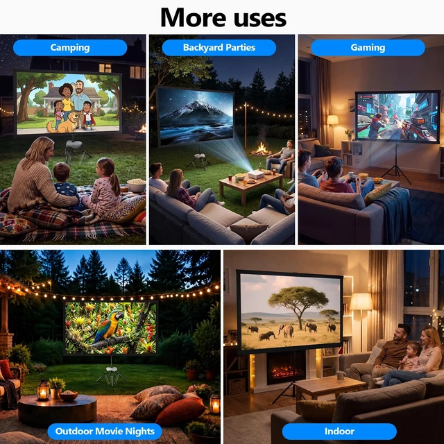 Alt view image 2 of 5 - Portable Projector Screen with Tripod Stand, 100in Projection Screen Outdoor for Backyard, Camping, Washable Cloth Projector Screen with Water Weight Bag, Indoor Movie Screen, 16:9
