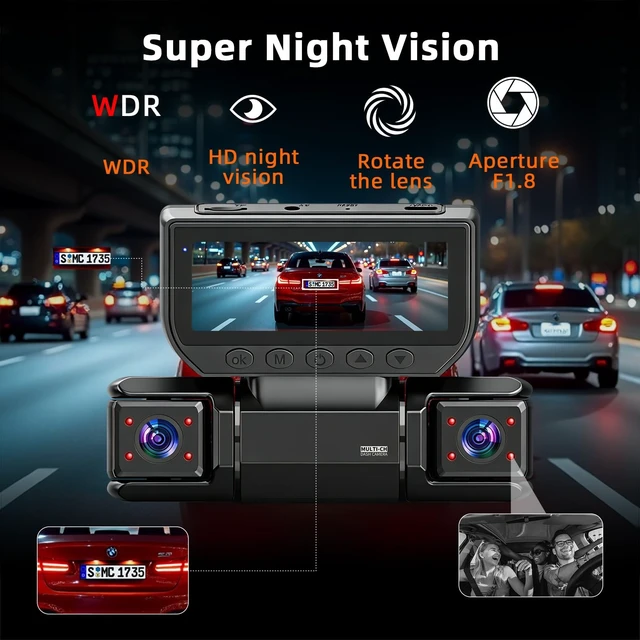Alt view image 4 of 5 - 4-Channel 360 Dash Cam Front and Rear, 2K+1080P, 8 IR Lamps Night Vision,5GHz WiFi and App ^^ 24H Parking Monitor Mode, Loop Recording & G-Sensor Lock Crash Videos, Includes 64GB SD Card
