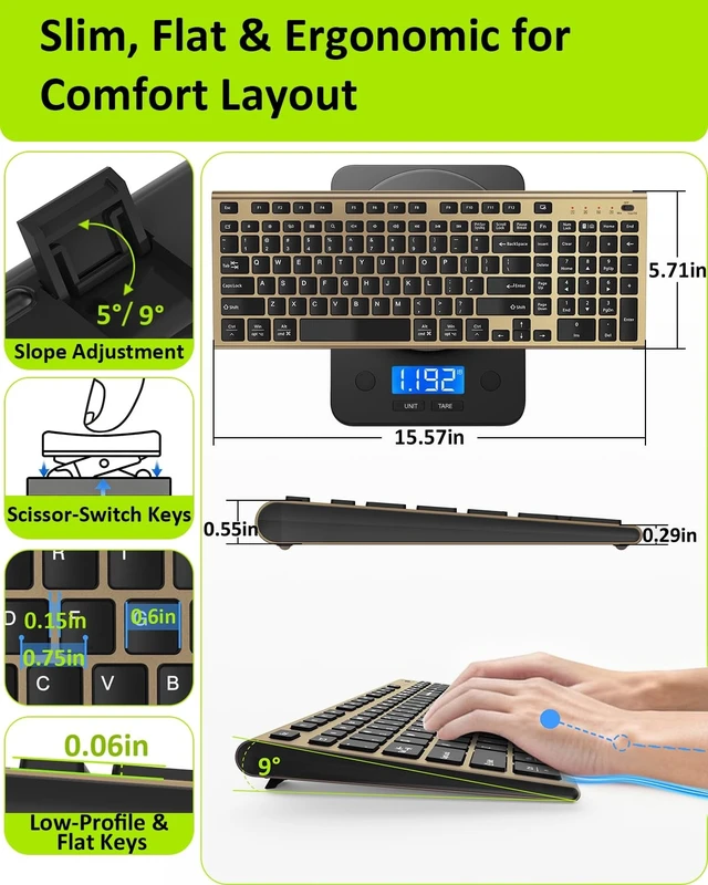 Alt view image 4 of 5 - FENIFOX Wireless Keyboard, Silent Flat Soft Cover with Number Pad (Black and Gold)
