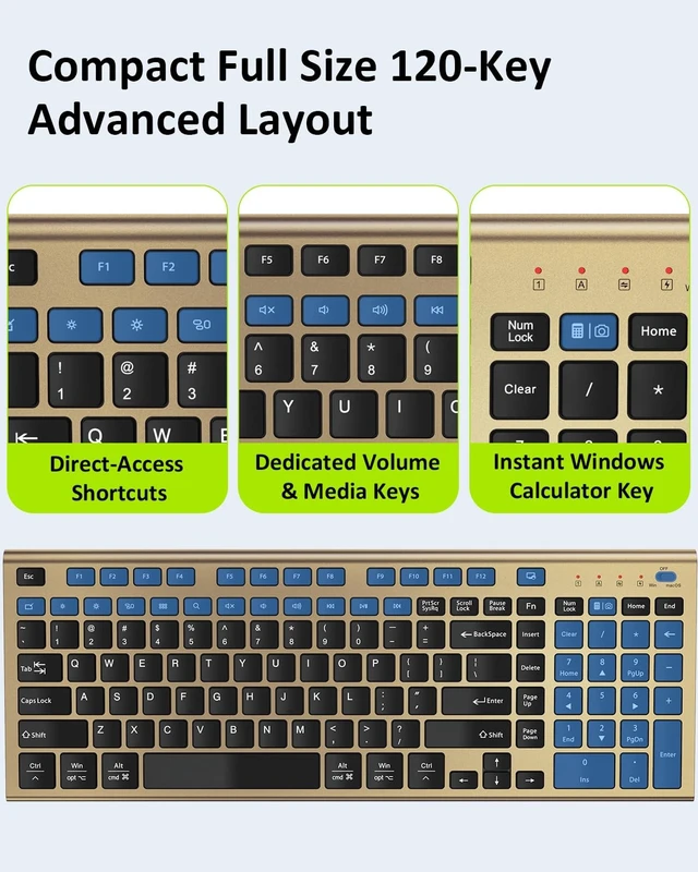 Alt view image 5 of 5 - FENIFOX Wireless Keyboard, Silent Flat Soft Cover with Number Pad (Black and Gold)