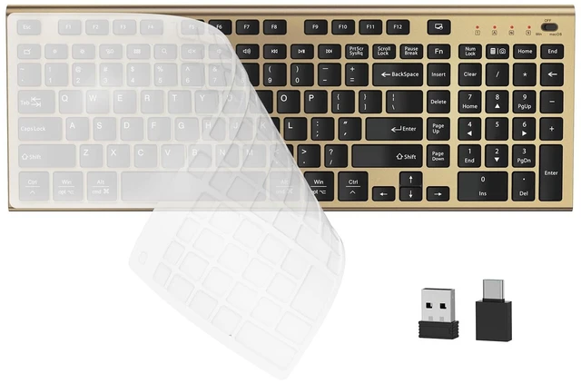 Main image of FENIFOX Wireless Keyboard, Silent Flat Soft Cover with Number Pad (Black and Gold)