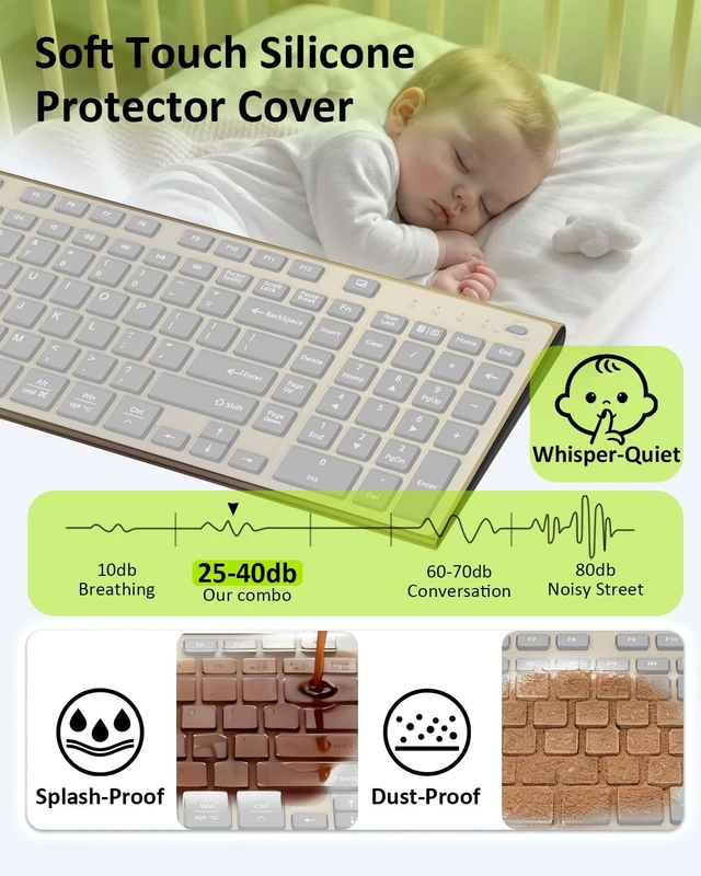 Alt view image 3 of 5 - FENIFOX Wireless Keyboard, Silent Flat Soft Cover with Number Pad (Black and Gold)