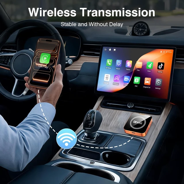 Alt view image 4 of 5 - NS.ZHANHUN CarPlay AI Box, 2 in 1 Wireless CarPlay & Android Auto Adapter, Car Streaming Media Box with Independent Android System & Gradient Ambient Light for Factory Wired CarPlay Vehicles