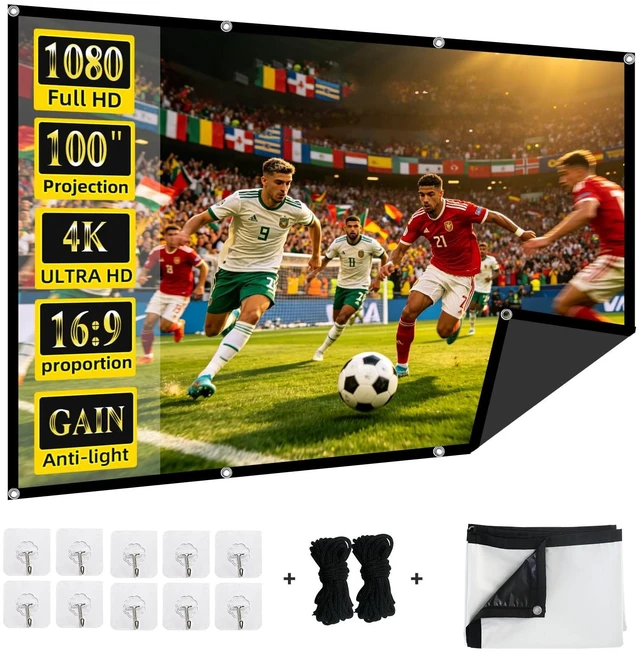 Main image of 100-inch Projector Screen Upgrade Anti-Light Projection Screen 4K HD 16:9 High Gain Movie Screen with 160 View Angle Indoor Back Absorbs Light Fast Setup for Home Theater Family Party