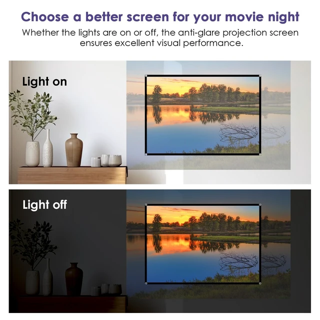 Alt view image 3 of 5 - 100-inch Projector Screen Upgrade Anti-Light Projection Screen 4K HD 16:9 High Gain Movie Screen with 160 View Angle Indoor Back Absorbs Light Fast Setup for Home Theater Family Party
