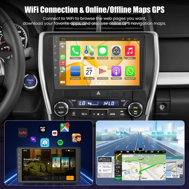 Alt view image 4 of 5 - (8Core + 64GB) 10.2 Inch QLED Touch Screen Car Radio for Toyota Camry 2015 2016 2017 with Carplay and Android Auto,Android 13 Camry Stereo Support Bluetooth,WiFi,GPS,FM Radio,Backup Camera & SWC