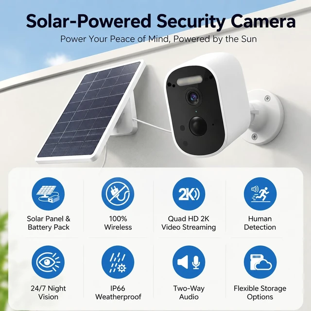 Alt view image 2 of 5 - VTimes 2K Solar Security Camera Outdoor, 2-Way Audio, PIR Night Vision