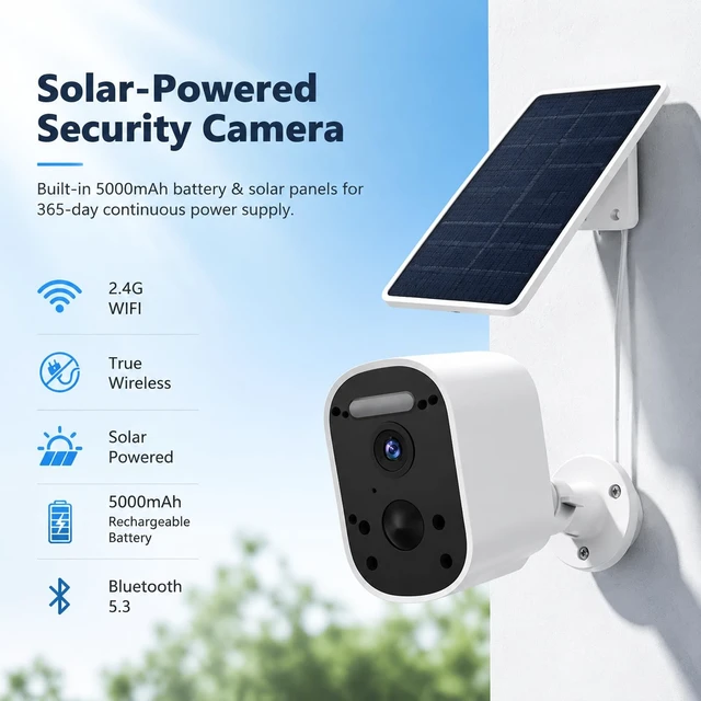 Alt view image 3 of 5 - VTimes 2K Solar Security Camera Outdoor, 2-Way Audio, PIR Night Vision