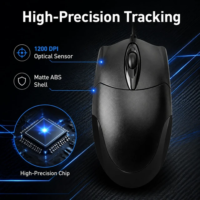 Alt view image 2 of 5 - Mofkirg 5 Pack Wired USB Computer Mouse, Ergonomic, 1200 DPI Optical