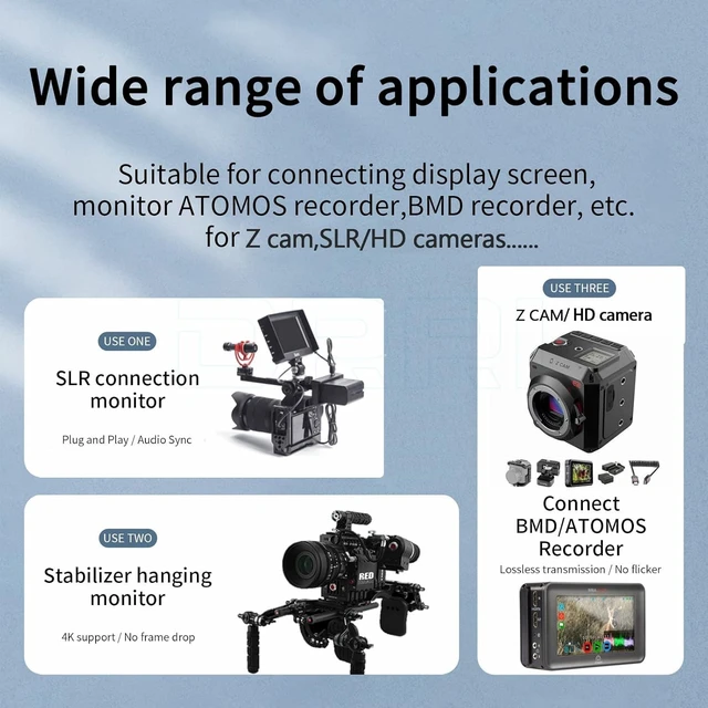 Alt view image 5 of 5 - DRRI 8K@60Hz 4K@120Hz HDMI 2.1 Braided Cable for BMPCC 4K/6K, RED, DJI Ronin 4D,Atmos Ninja Portkeys SmallHD Feelworld Portkeys LH5P II Monitor Straight to Up HDMI